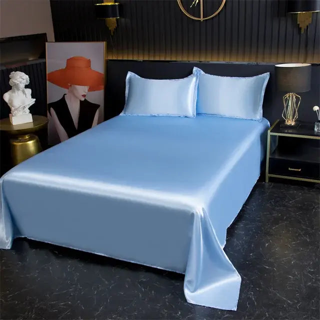 Luxury Flat Sheet Solid Color Satin Bed Sheet Soft Comfortable Bedsheet High-End Bedclothes Sheet