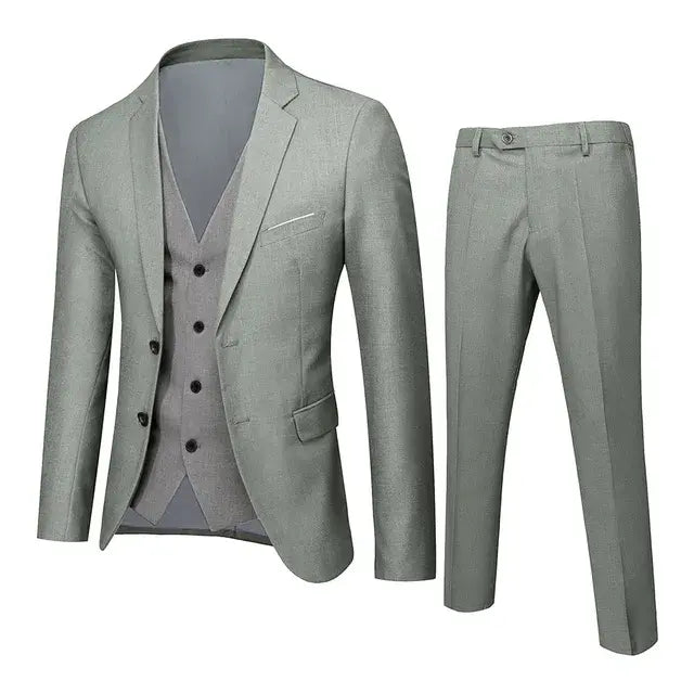 Men’s Suit 3 Piece Business Wedding Party Blazer & Vest & Pant Spring Autumn Lightweight Single Breasted Buttons Groomsman Suits