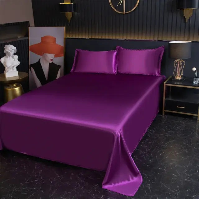 Luxury Flat Sheet Solid Color Satin Bed Sheet Soft Comfortable Bedsheet High-End Bedclothes Sheet