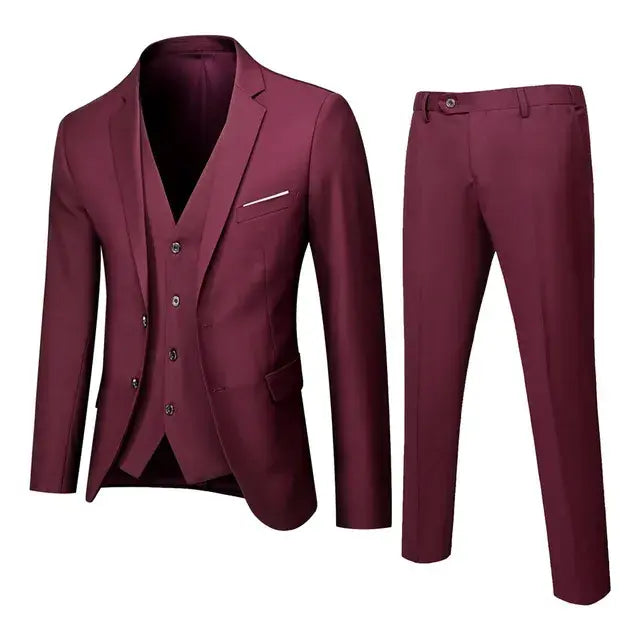 Men’s Suit 3 Piece Business Wedding Party Blazer & Vest & Pant Spring Autumn Lightweight Single Breasted Buttons Groomsman Suits