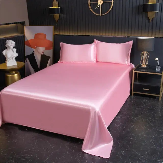 Luxury Flat Sheet Solid Color Satin Bed Sheet Soft Comfortable Bedsheet High-End Bedclothes Sheet