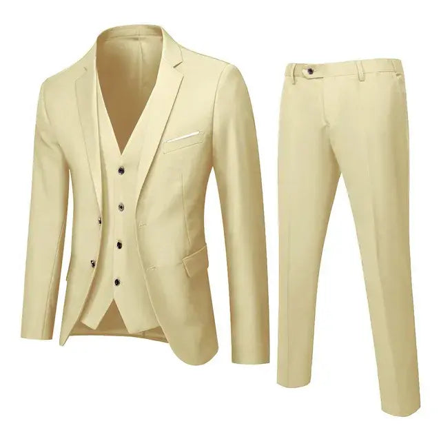 Men’s Suit 3 Piece Business Wedding Party Blazer & Vest & Pant Spring Autumn Lightweight Single Breasted Buttons Groomsman Suits