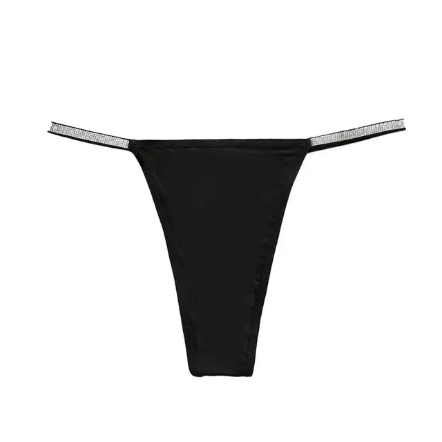 Black Silver Buckle Thongs Women's Panties Low Rise Female Sexy G-string Hollow Out Strap Lingerie Comfortable Solid Underpants