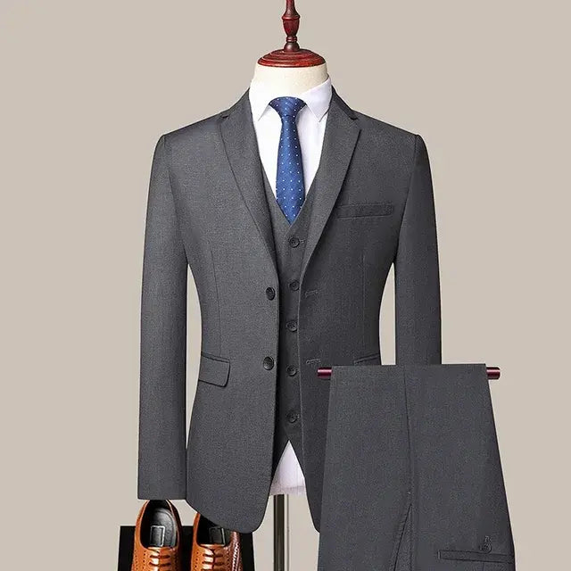 Full Suit Men Business 3 Pieces Suit Sets / Mens Groom Wedding Banquet Solid Color High End high quality Suit(Jacket+Vest+Pants)