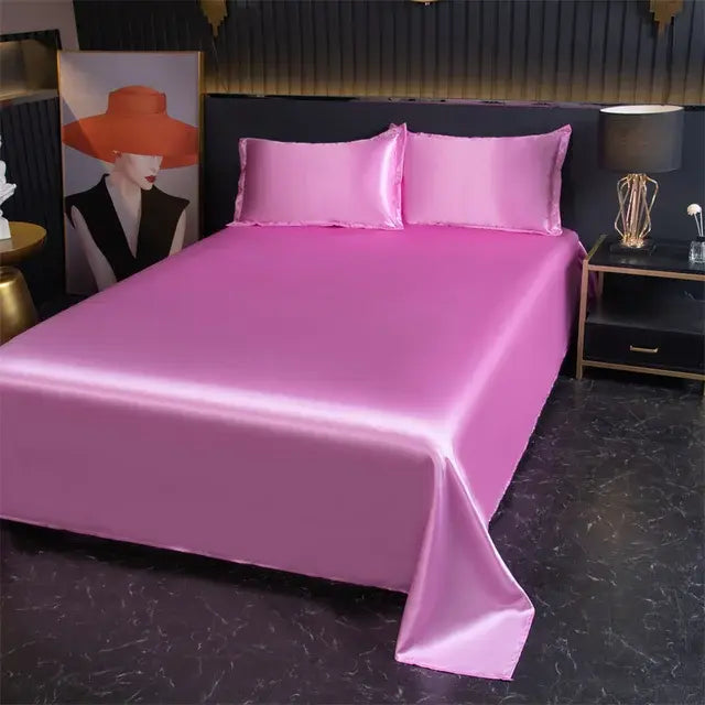 Luxury Flat Sheet Solid Color Satin Bed Sheet Soft Comfortable Bedsheet High-End Bedclothes Sheet