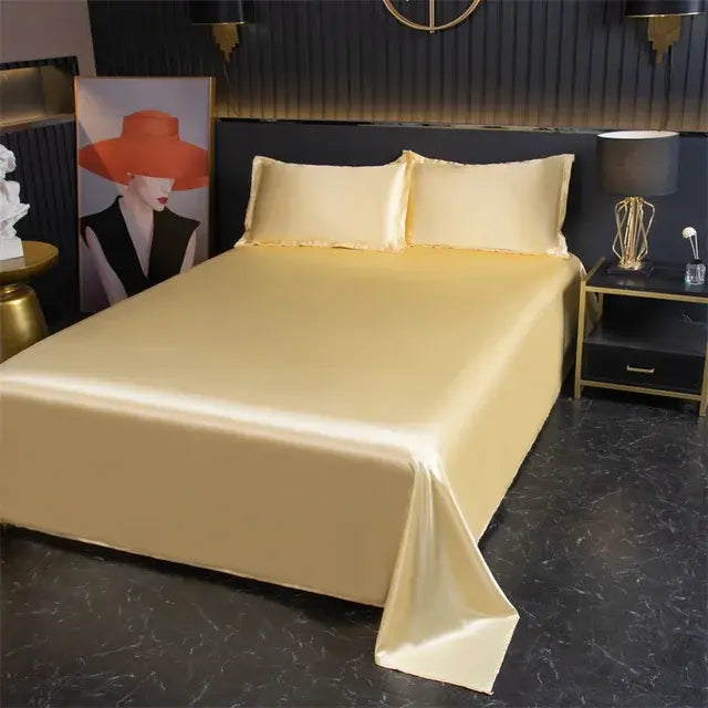 Luxury Flat Sheet Solid Color Satin Bed Sheet Soft Comfortable Bedsheet High-End Bedclothes Sheet