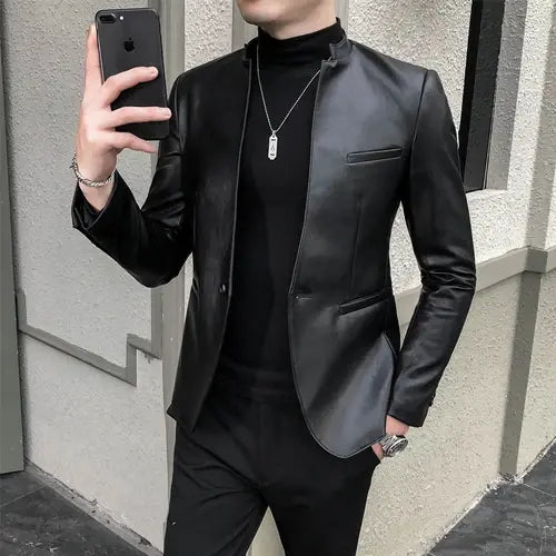 British Style Clothing Fashion Men High Quality Casual Leather Jacket Male Slim Fit Business leather Suit Coat/Man Blazers S-3XL