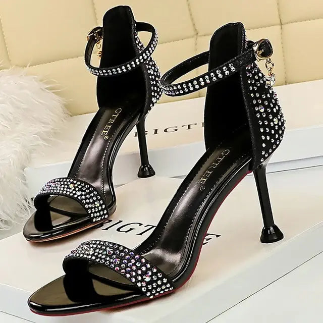 BIGTREE Shoes Rhinestone High Heels Women Pumps Sexy Kitten Heels Party Shoes Open Toe Women Sandals Heel Stiletto Wedding Shoes