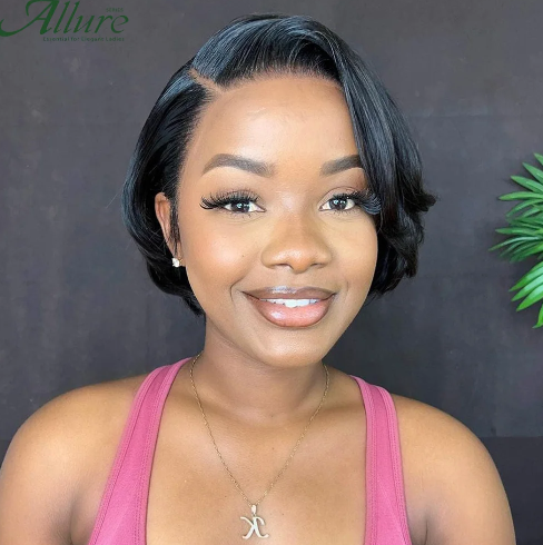 Short Bob Pixie Cut Wigs Human Hair Black Women Transparent Straight Lace Front Brazilian Hair Wear and Go Wig Glueless Allure