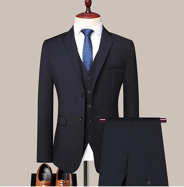 Full Suit Men Business 3 Pieces Suit Sets / Mens Groom Wedding Banquet Solid Color High End high quality Suit(Jacket+Vest+Pants)