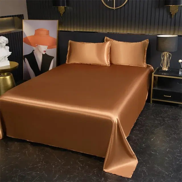 Luxury Flat Sheet Solid Color Satin Bed Sheet Soft Comfortable Bedsheet High-End Bedclothes Sheet