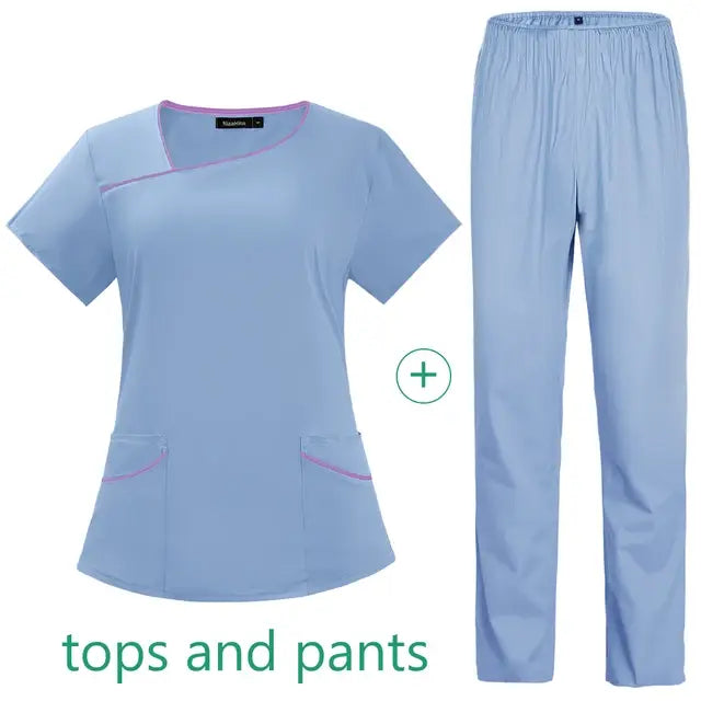 Solid Color Breathable Nursing Scrubs Women Uniforms Elasticity Pet Clinic Nurse Workwear Medical Doctor thin Clothing Wholesale