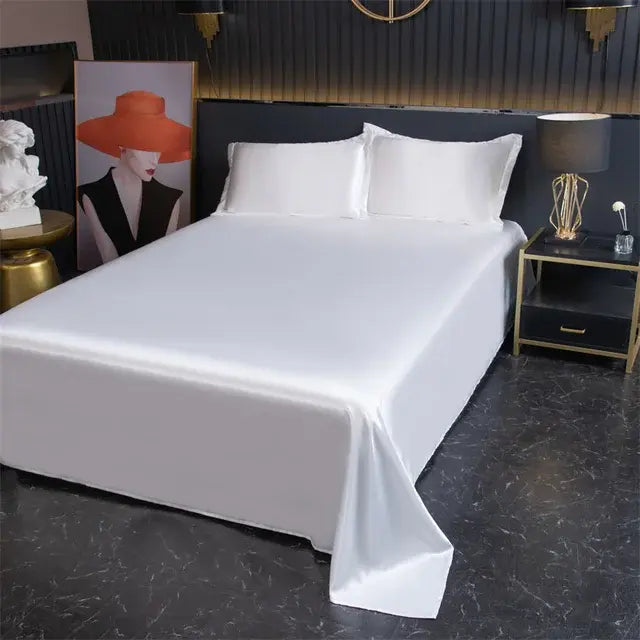 Luxury Flat Sheet Solid Color Satin Bed Sheet Soft Comfortable Bedsheet High-End Bedclothes Sheet