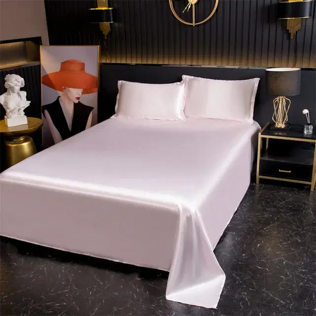 Luxury Flat Sheet Solid Color Satin Bed Sheet Soft Comfortable Bedsheet High-End Bedclothes Sheet