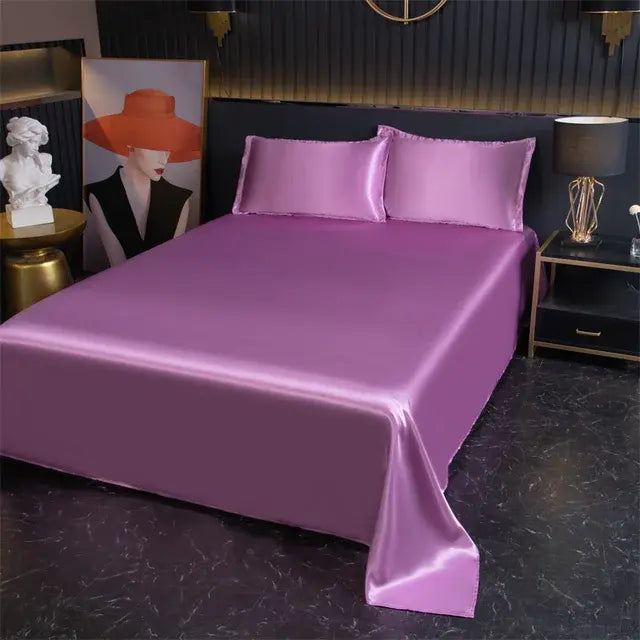 Luxury Flat Sheet Solid Color Satin Bed Sheet Soft Comfortable Bedsheet High-End Bedclothes Sheet