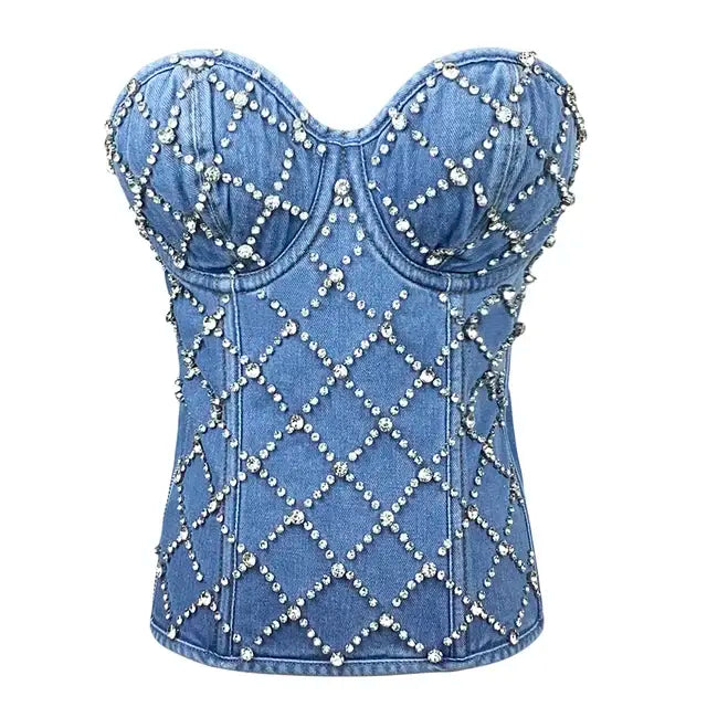 SXTHAENOO Women Sexy Fashion Crop Top Diamond Flower Strapless Vest Bustier Bra Night Club Party Tank Top Female Ropa De Mujer