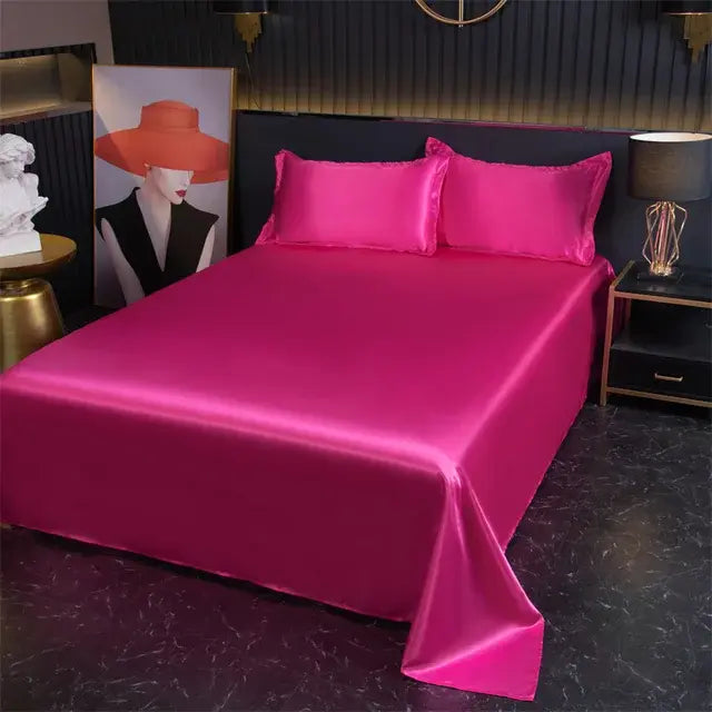 Luxury Flat Sheet Solid Color Satin Bed Sheet Soft Comfortable Bedsheet High-End Bedclothes Sheet