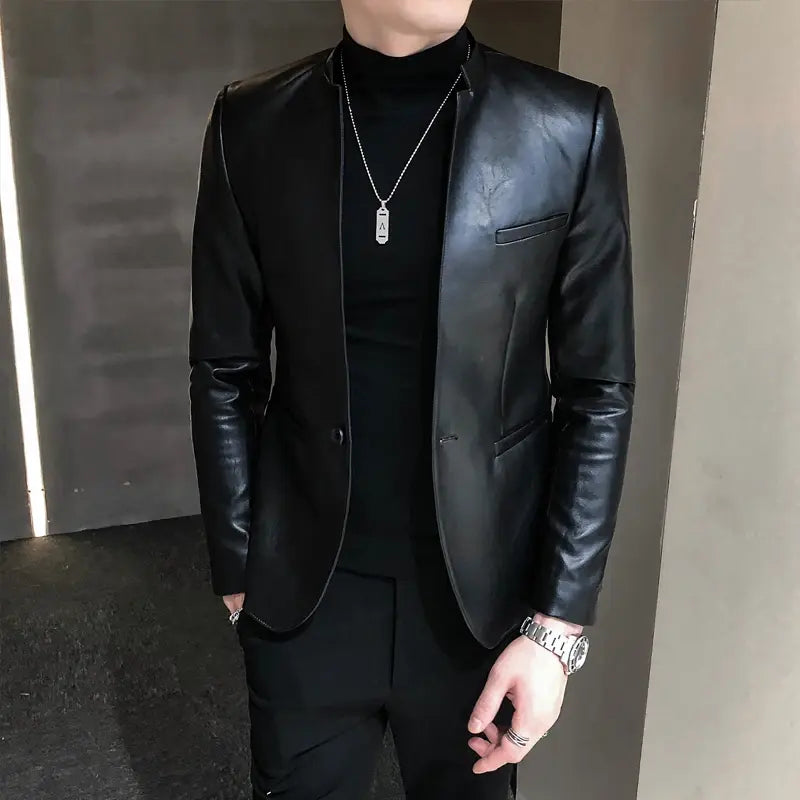 British Style Clothing Fashion Men High Quality Casual Leather Jacket Male Slim Fit Business leather Suit Coat/Man Blazers S-3XL