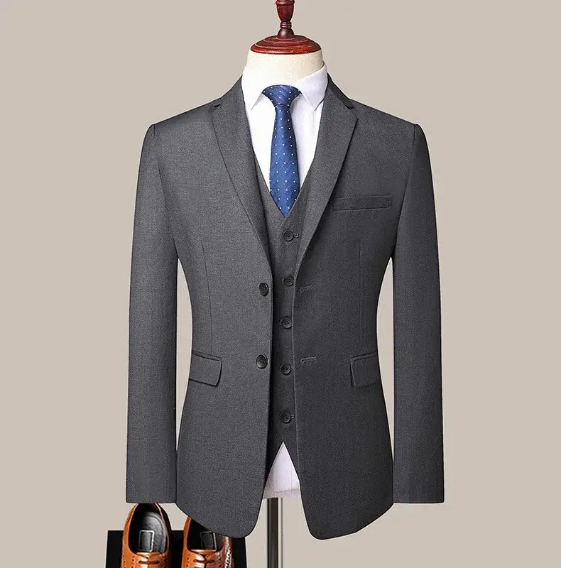 Full Suit Men Business 3 Pieces Suit Sets / Mens Groom Wedding Banquet Solid Color High End high quality Suit(Jacket+Vest+Pants)