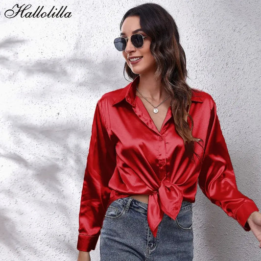 Satin Blouse Shirt Silk Tops Elegant Long Sleeve Loose Womens Blouses Camisas De Mujer Spring Autumn Streetwear Women Clothes