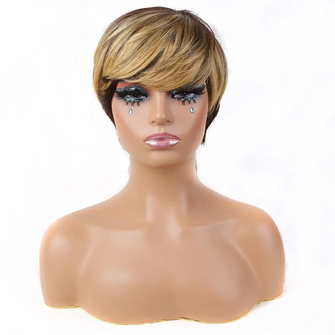 Short Pixie Cut Wigs 4/27 Human Hair Wigs with Bangs Ombre Pixie Wigs for Women Natural Straight Glueless Wigs Bob Cut Wigs