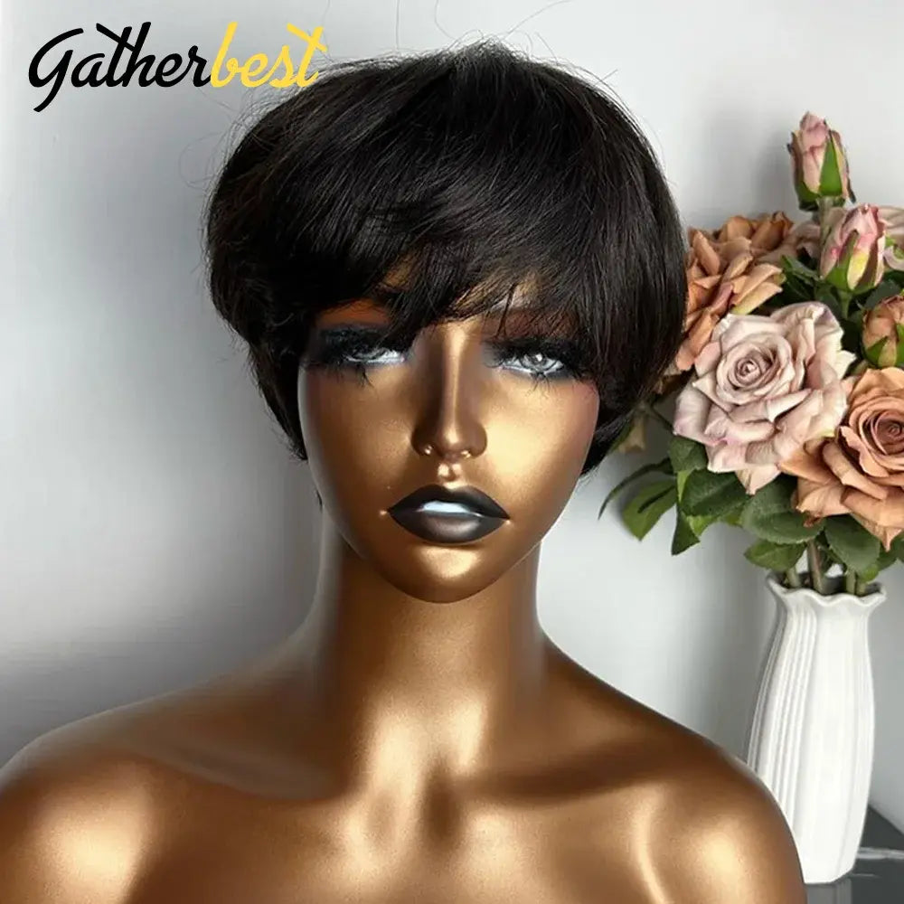 Short Human Hair Wigs Pixie Cut Straight perruque bresillienne for Black Women Machine Made Wigs With Bangs Cheap Glueless Wig