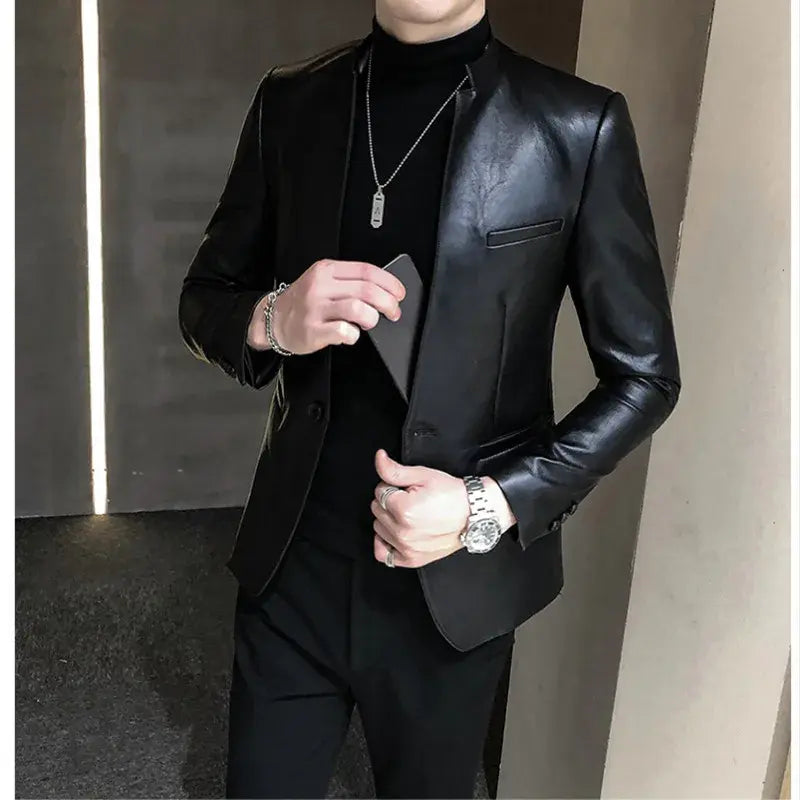 British Style Clothing Fashion Men High Quality Casual Leather Jacket Male Slim Fit Business leather Suit Coat/Man Blazers S-3XL