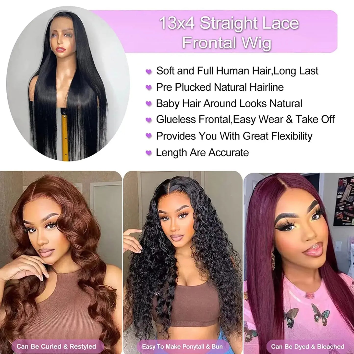 30 32 Inch Brazilian Bone Straight 13x4 13x6 Transparent Lace Front Human Hair Wigs 360 Lace Frontal Wig  4X4 Lace Closure Wig