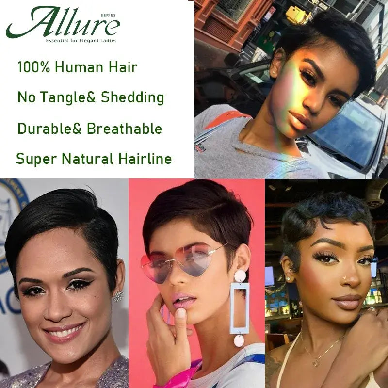 Short Natural Black Pixie Cut Human Hair Wigs Women Colored T Part Lace Wig Cheap Blonde 613 Brown Brazilian Hair Wig Allure