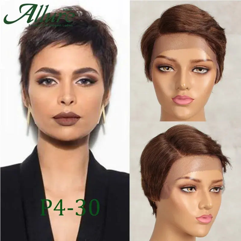 Short Natural Black Pixie Cut Human Hair Wigs Women Colored T Part Lace Wig Cheap Blonde 613 Brown Brazilian Hair Wig Allure