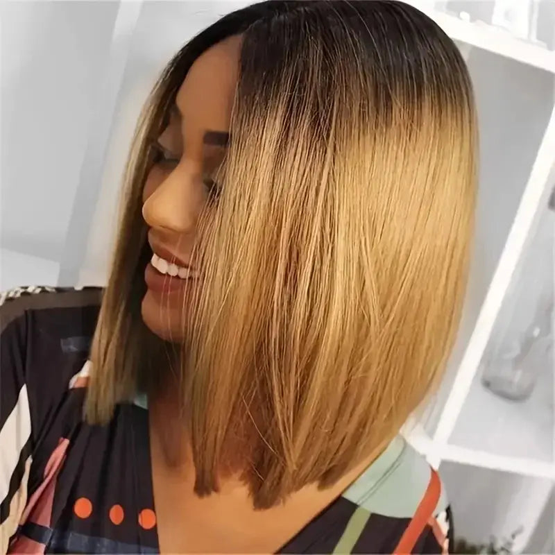 Short Bob Wig Straight Body  T1B/27 Ombre Blonde 13x4 Lace Front Wigs Straight Human Hair Wigs For Women Brazilian Remy Hair