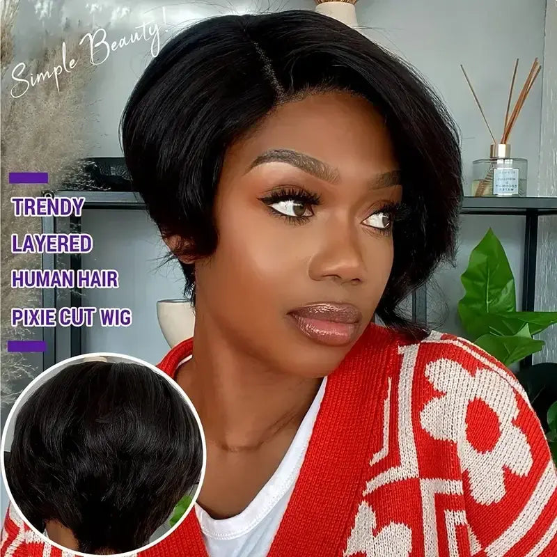 Short Pixie Cut Wigs Straight Human Hair Bob Wigs Brazilian Glueless 13*1 HD Transparent Lace Front Wigs For Women Natural Color