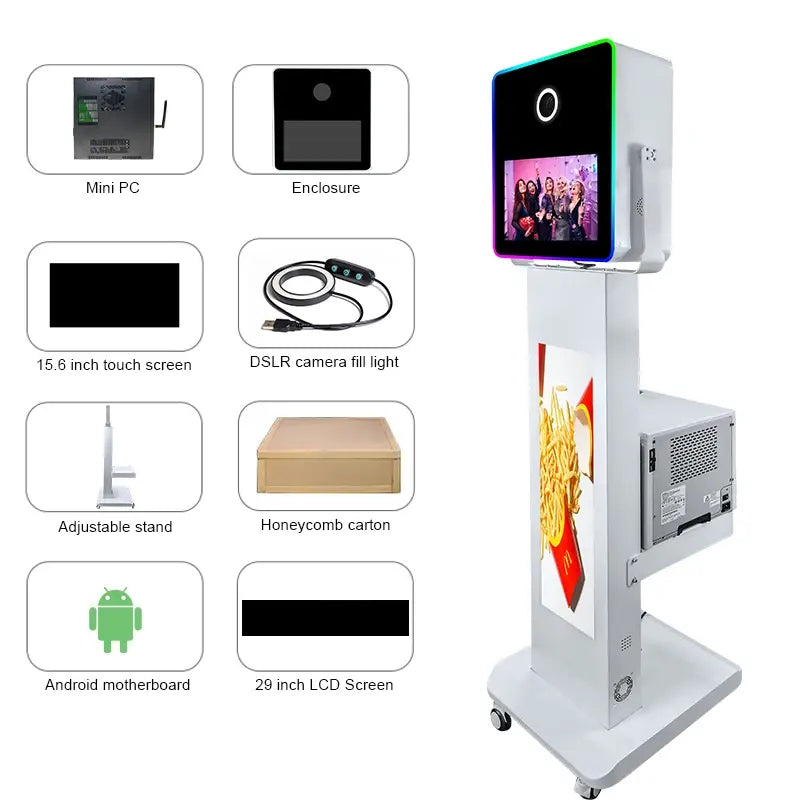 Magic Mirror Photo Booth for DSLR Camera with 15.6inch Touch Screen 29in LCD Screen Selfie Photobooth Machine for Parties Events