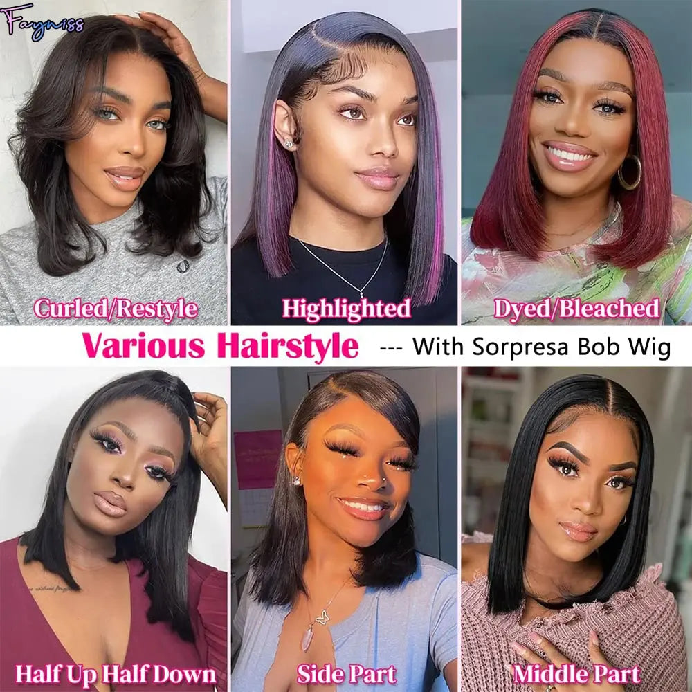 Straight Bob Human Hair Wig Lace Front Wigs With Baby Hair Transparent Lace Frontal Wig Brazilian Glueless Bob Wig Natural Color