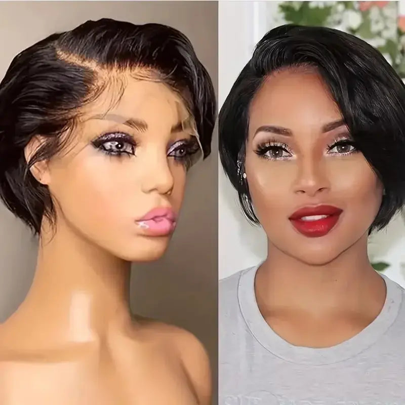 Short Pixie Cut Wigs Straight Human Hair Bob Wigs Brazilian Glueless 13*1 HD Transparent Lace Front Wigs For Women Natural Color