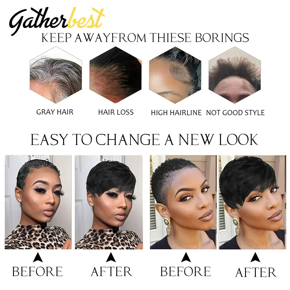 Short Human Hair Wigs Pixie Cut Straight perruque bresillienne for Black Women Machine Made Wigs With Bangs Cheap Glueless Wig