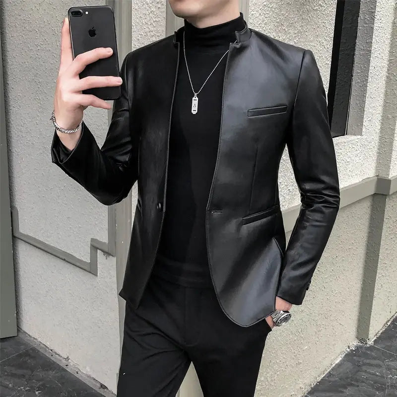 British Style Clothing Fashion Men High Quality Casual Leather Jacket Male Slim Fit Business leather Suit Coat/Man Blazers S-3XL