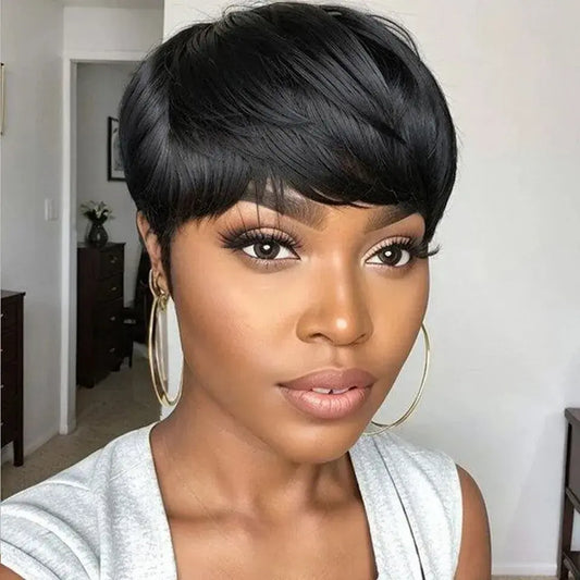 Pixie Cut Wig Human Hair Full Machine Made Wigs With Bangs Affordable Wear And Go Glueless Wigs For Women Remy Human Hair Wigs