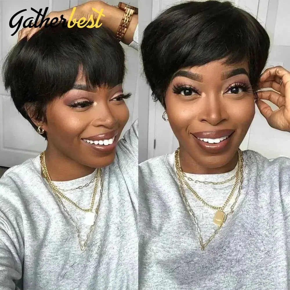 Short Human Hair Wigs Pixie Cut Straight perruque bresillienne for Black Women Machine Made Wigs With Bangs Cheap Glueless Wig