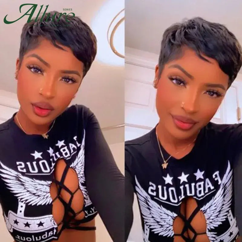 Short Natural Black Pixie Cut Human Hair Wigs Women Colored T Part Lace Wig Cheap Blonde 613 Brown Brazilian Hair Wig Allure