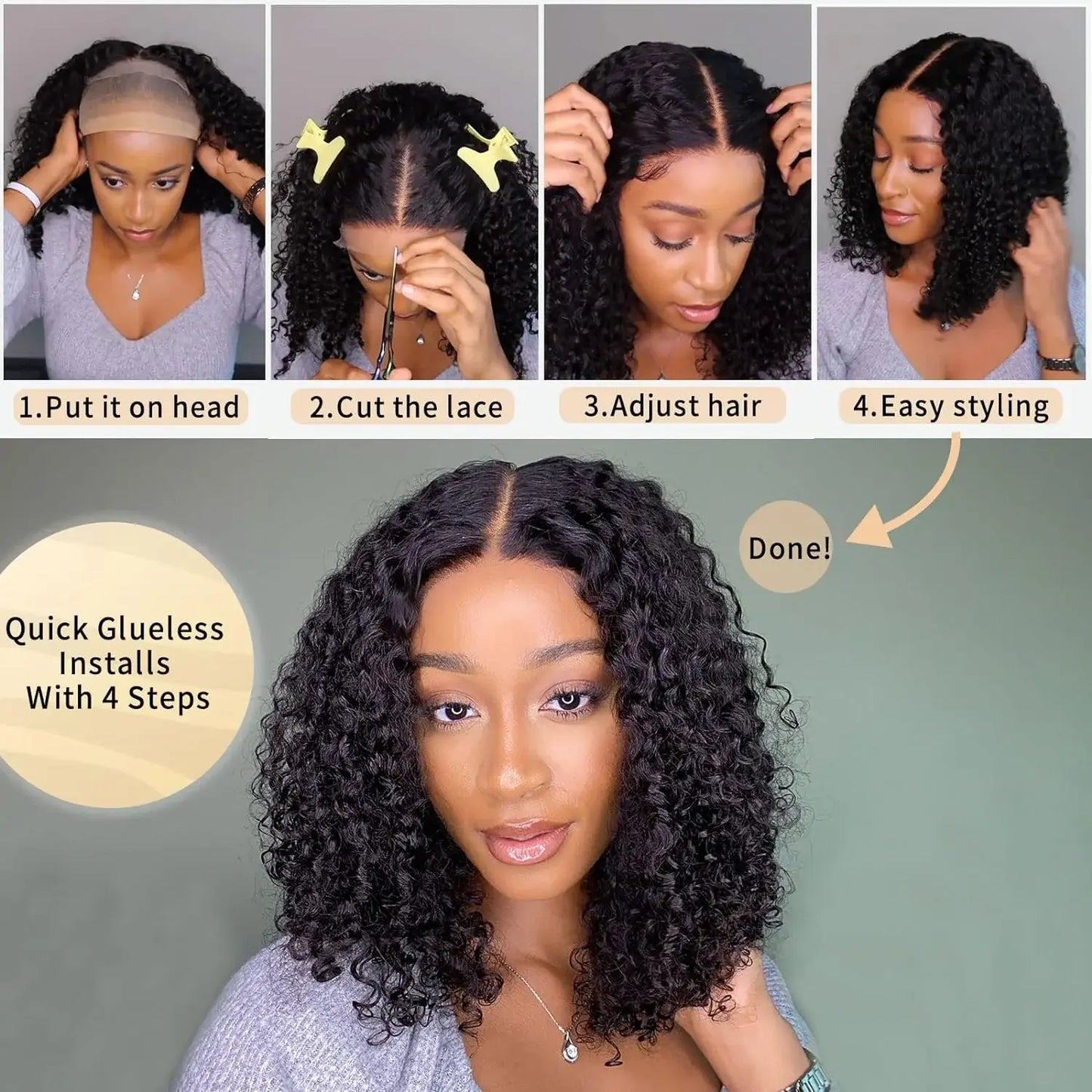 12A Brazilian Kinky Curly Bob Wig Human Hair Lace Frontal Wigs 180 Density Wear and Go Glueless Wigs Water Wave Closure Wig