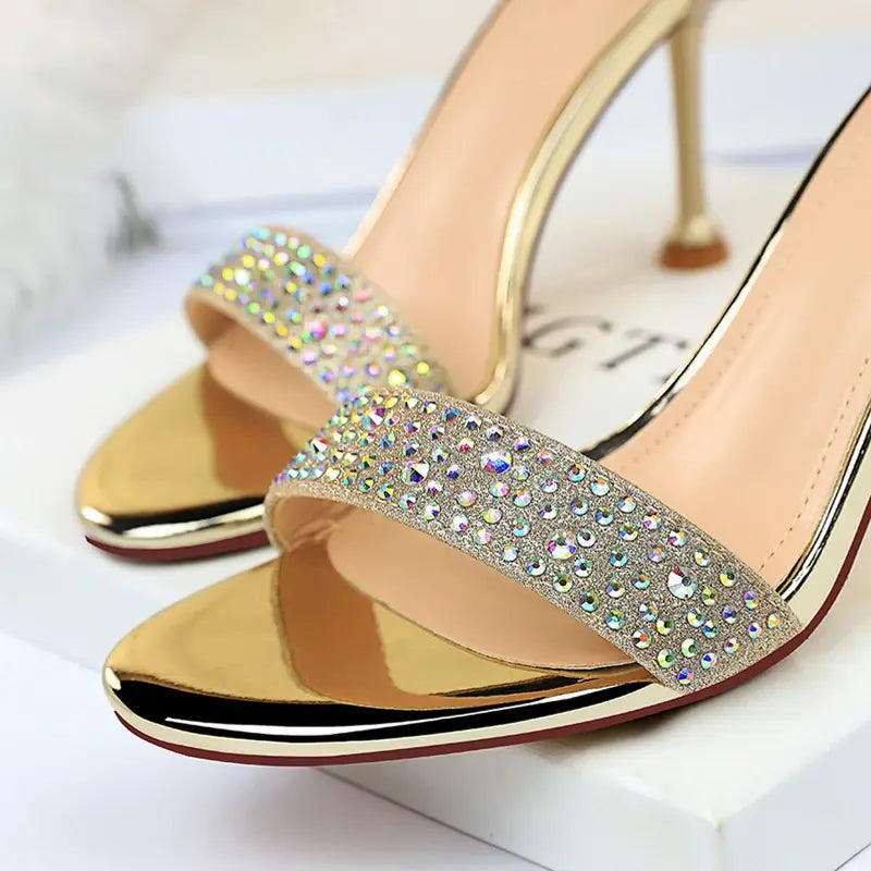 BIGTREE Shoes Rhinestone High Heels Women Pumps Sexy Kitten Heels Party Shoes Open Toe Women Sandals Heel Stiletto Wedding Shoes